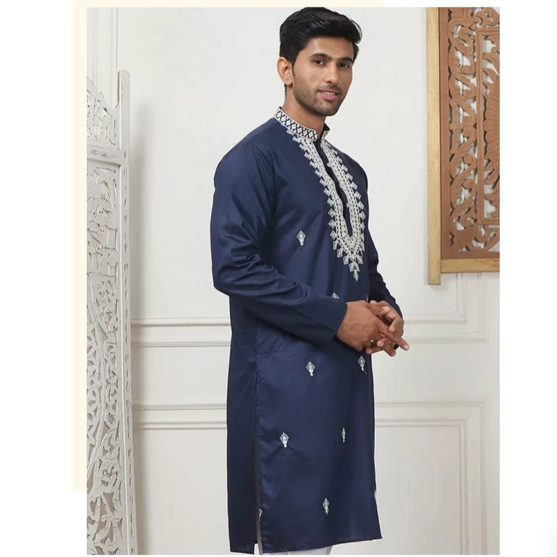 Kurta Men Cotton - Abrigo fino para hombre con bordado